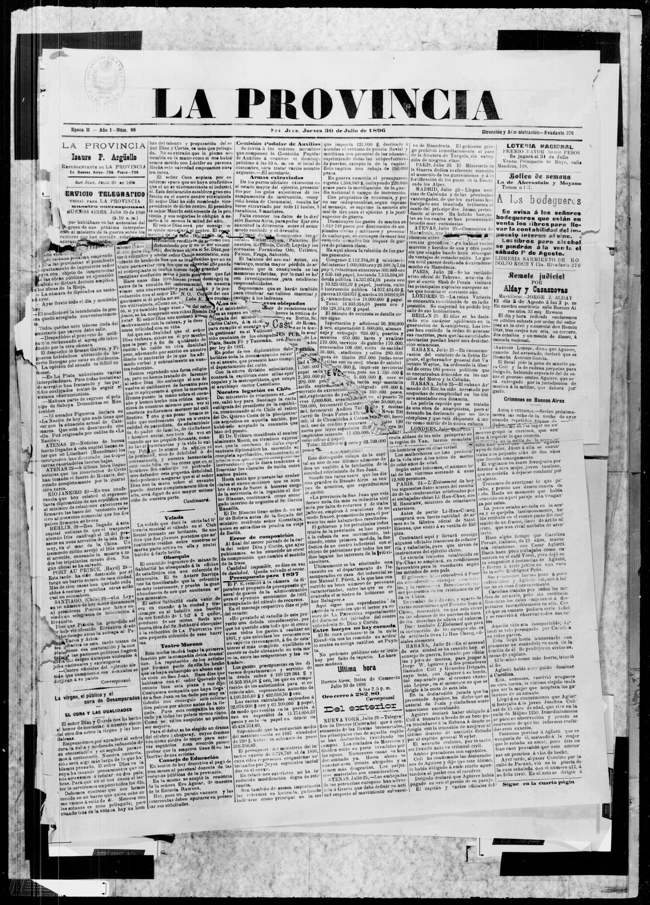 Portada · 30 de Julio de 1896