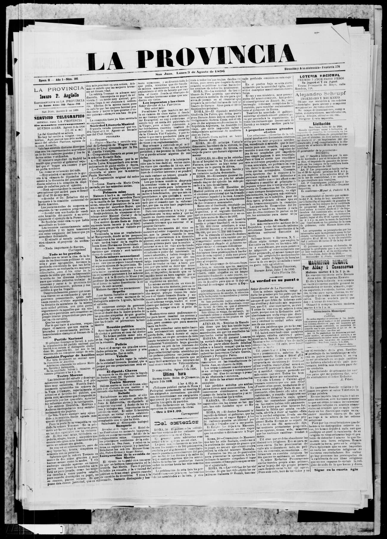 Portada · 3 de Agosto de 1896