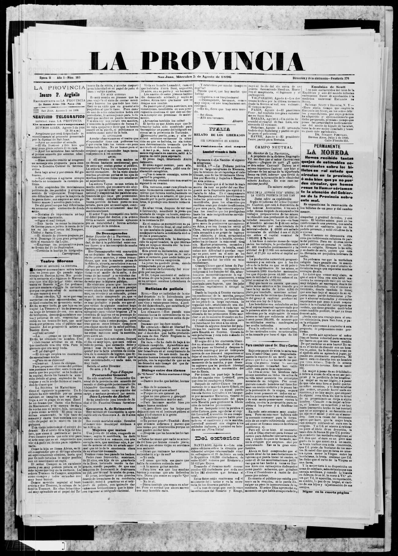 Portada · 5 de Agosto de 1896