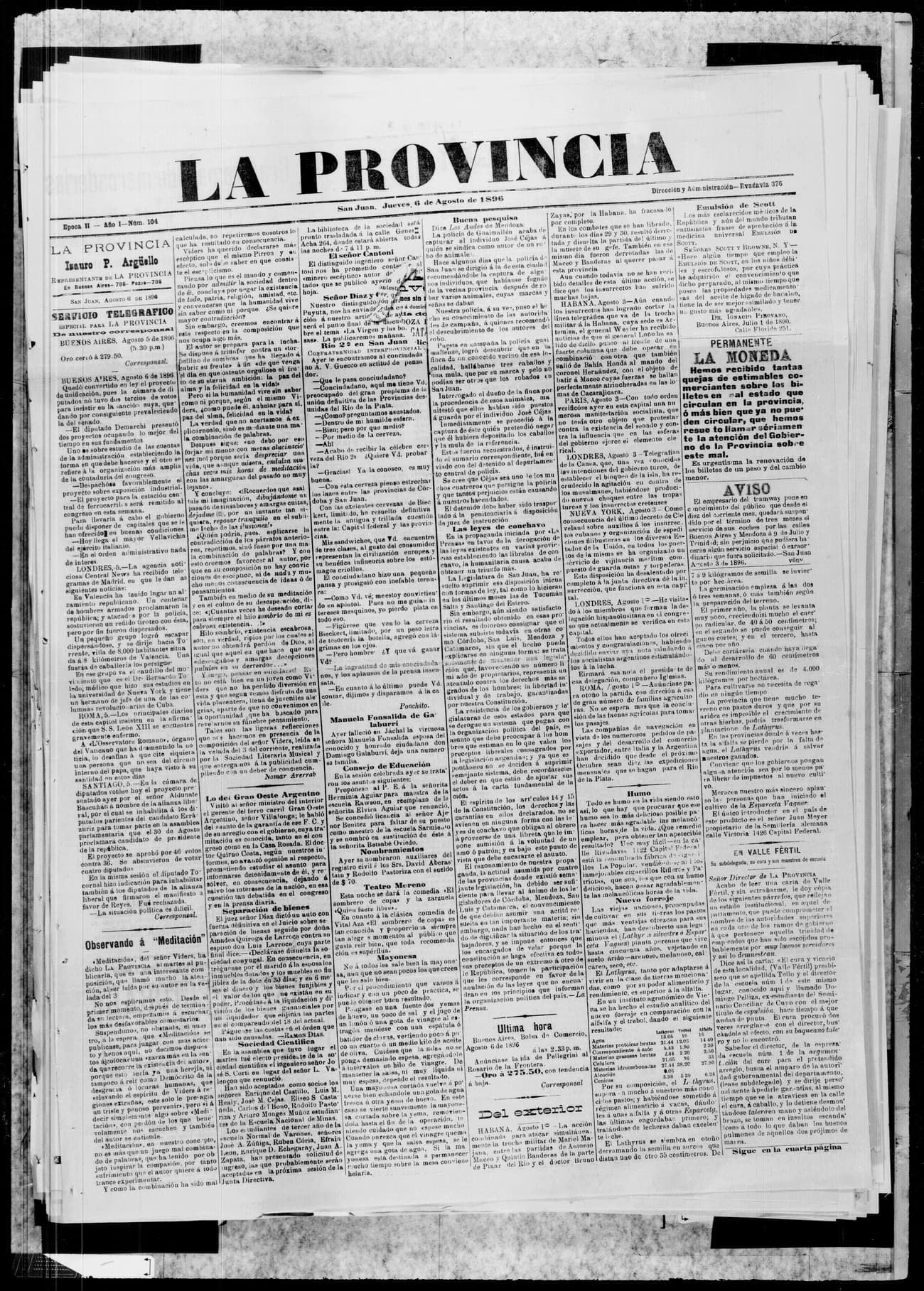 Portada · 6 de Agosto de 1896