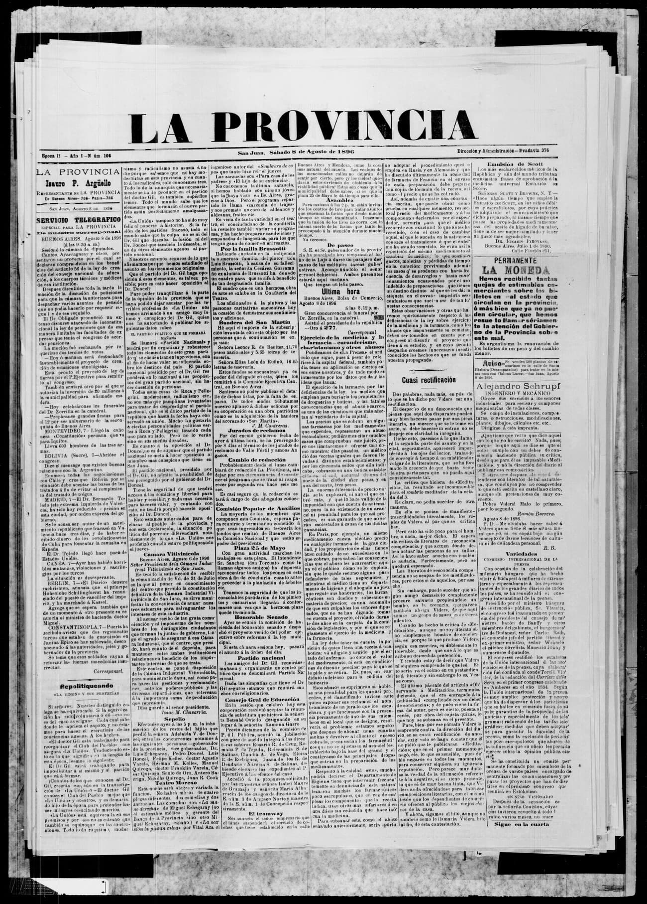 Portada · 8 de Agosto de 1896