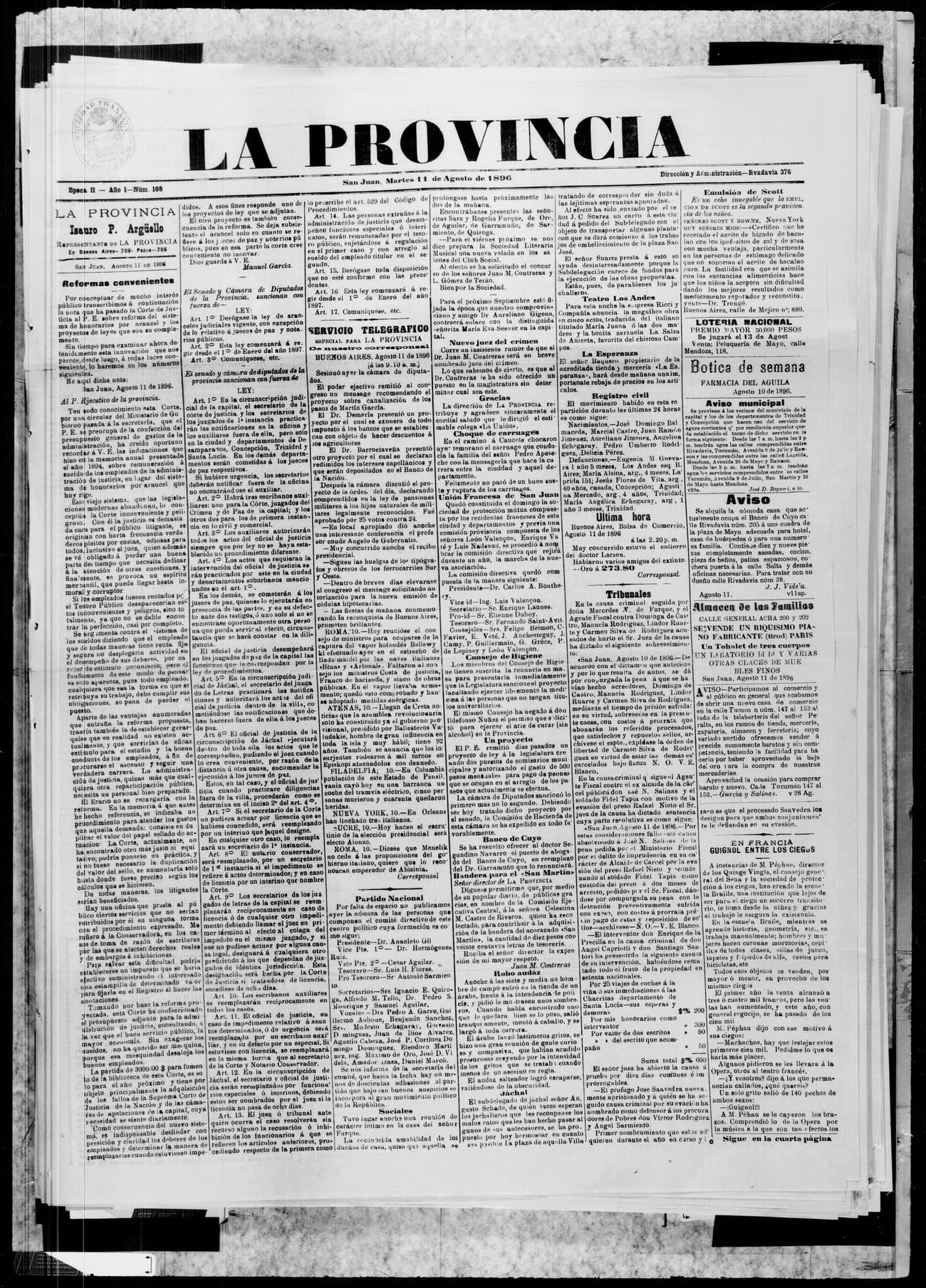 Portada · 11 de Agosto de 1896
