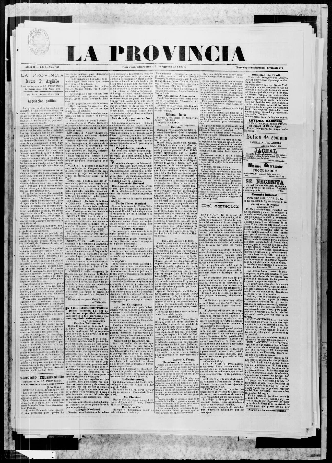 Portada · 12 de Agosto de 1896