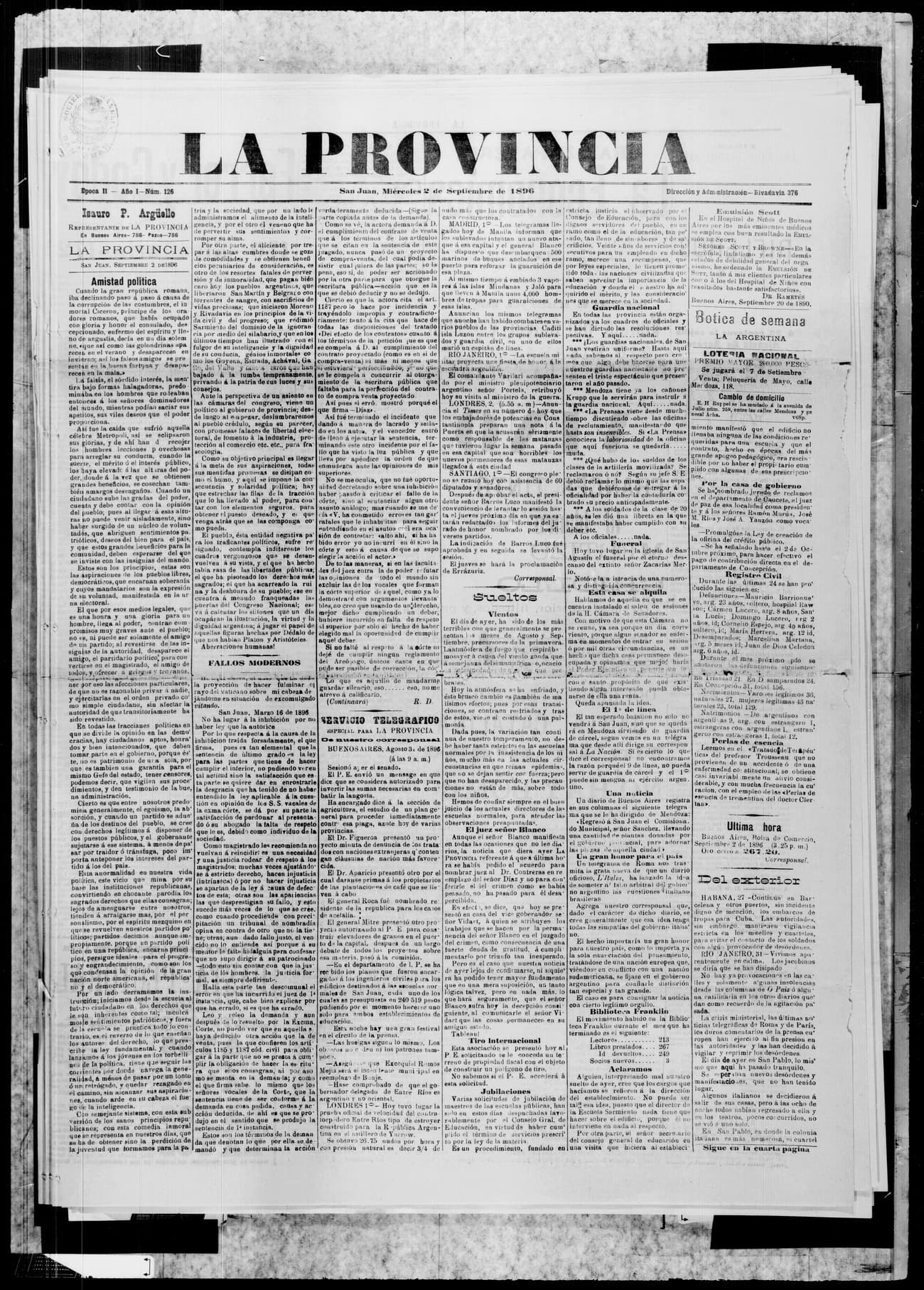 Portada · 2 de Septiembre de 1896