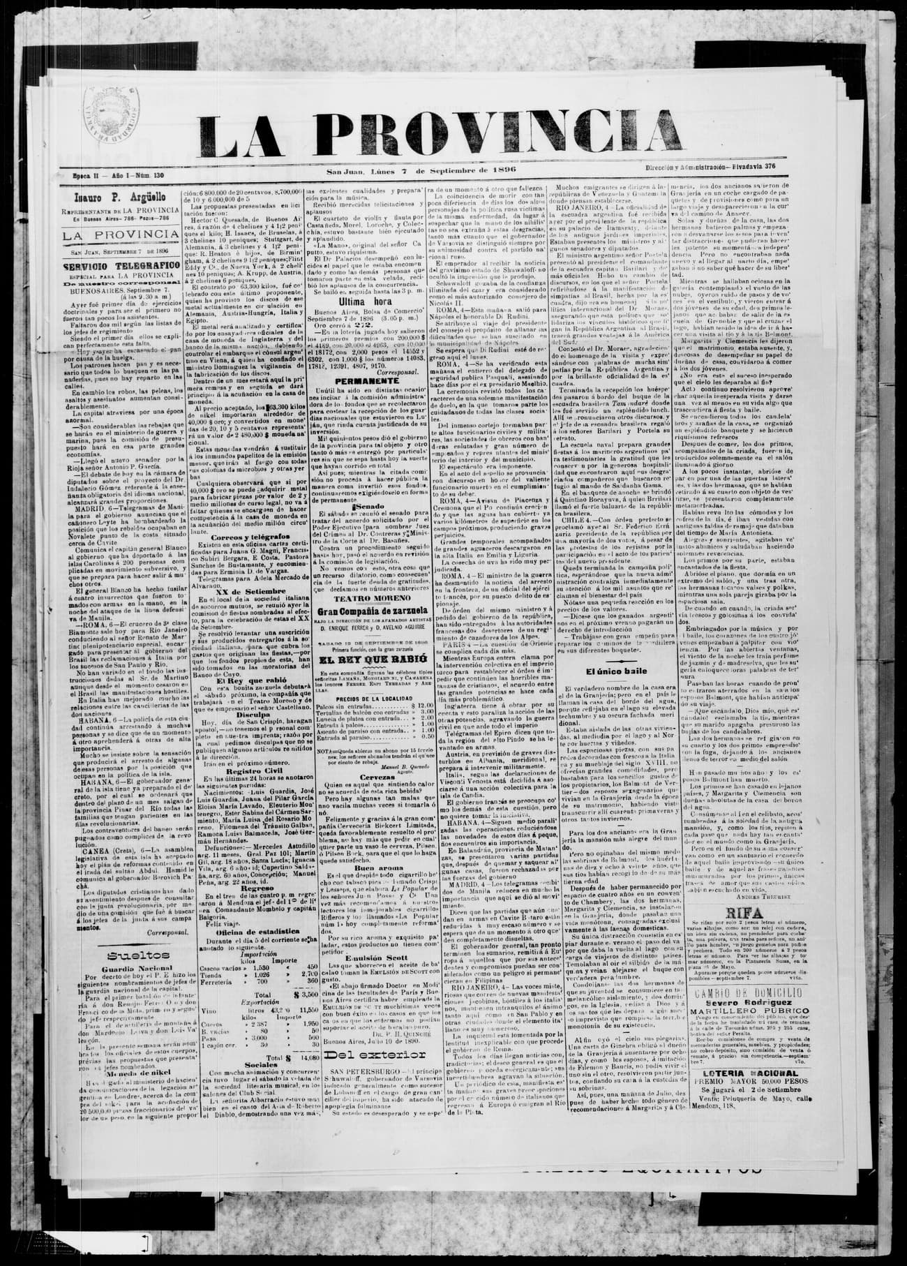 Portada · 7 de Septiembre de 1896
