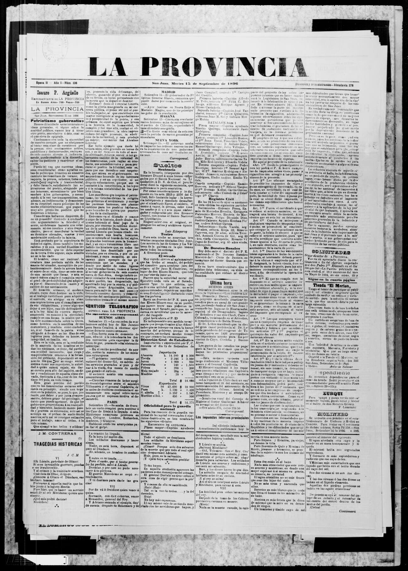 Portada · 15 de Septiembre de 1896