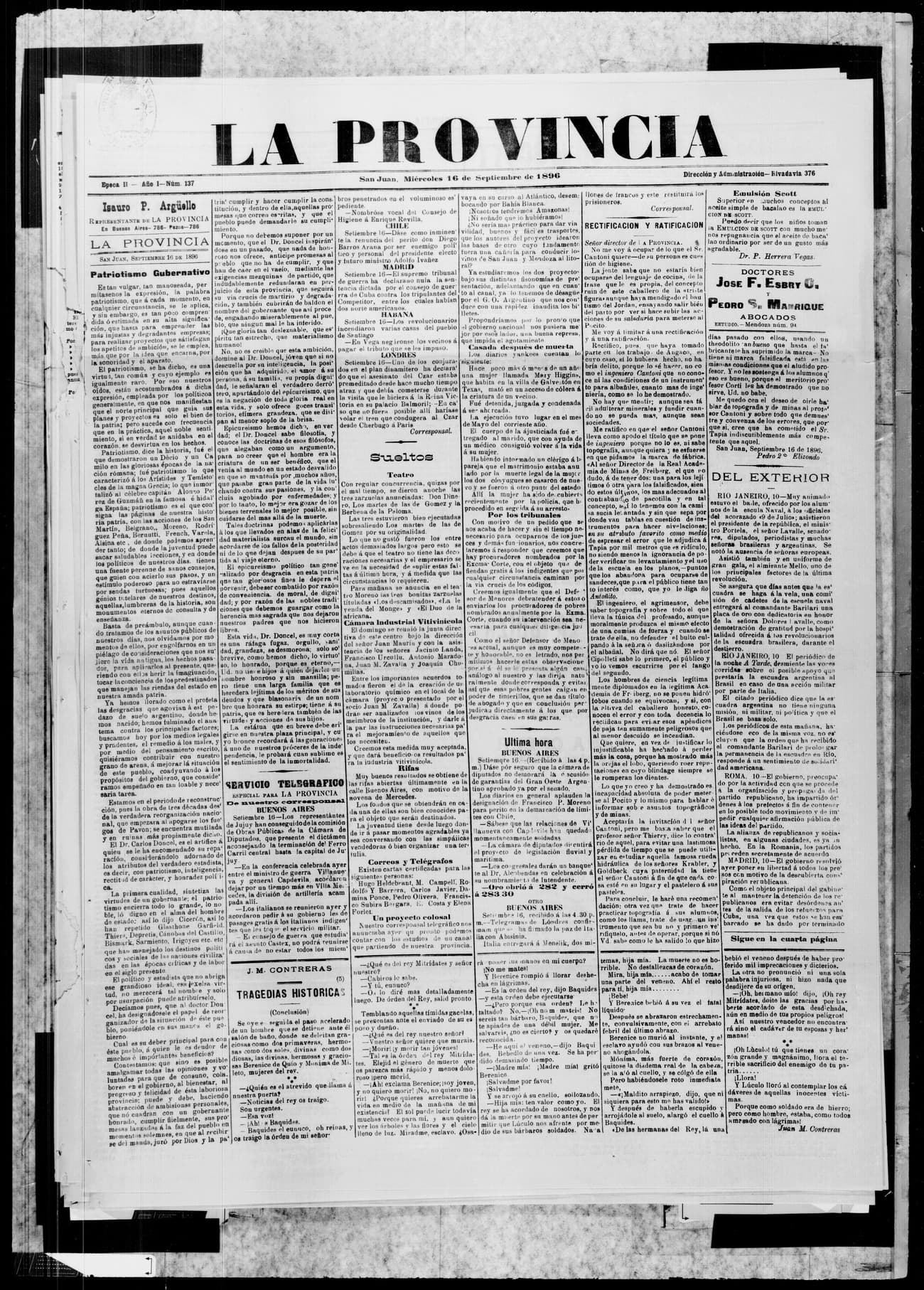 Portada · 16 de Septiembre de 1896