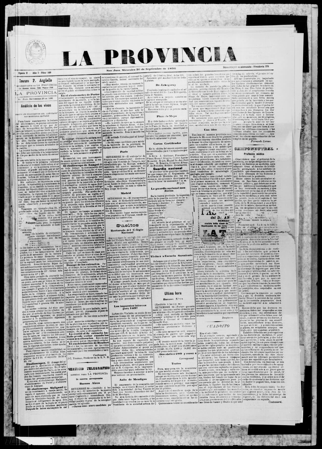 Portada · 30 de Septiembre de 1896