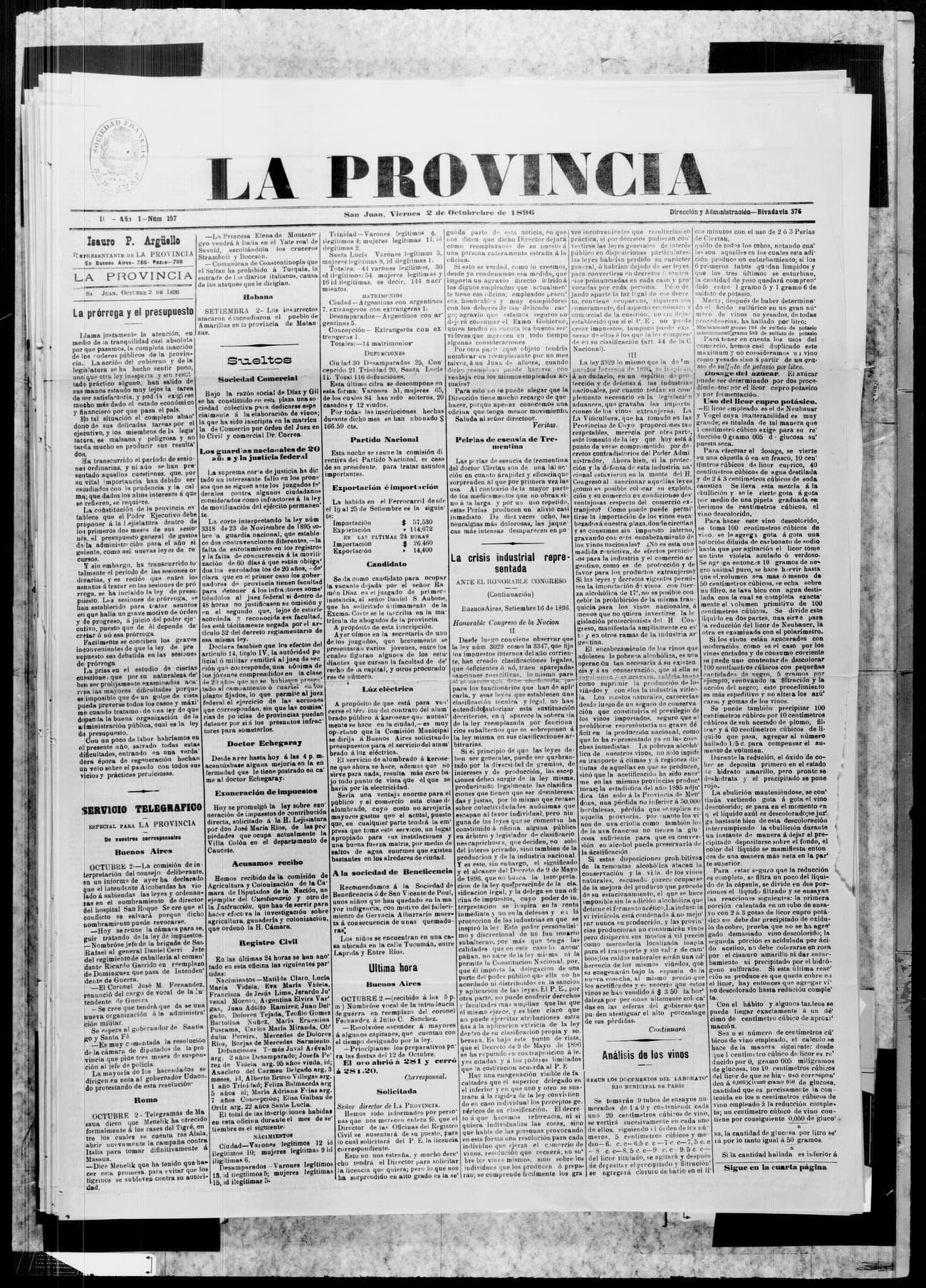 Portada · 2 de Octubre de 1896