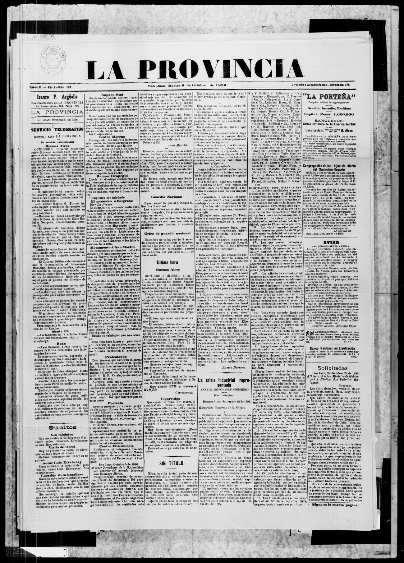 Portada · 6 de Octubre de 1896
