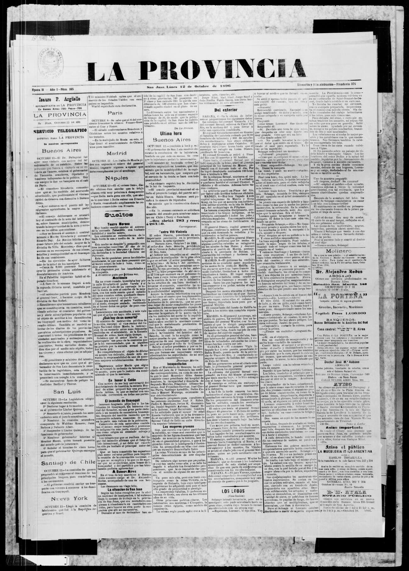 Portada · 12 de Octubre de 1896