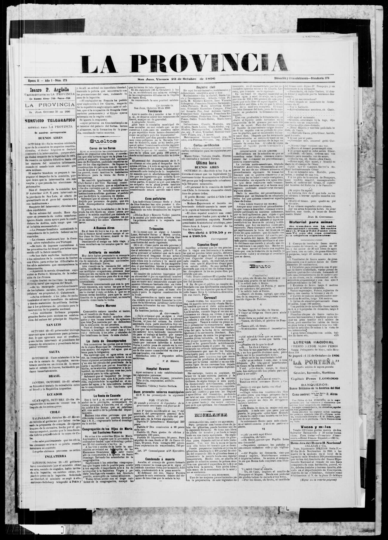 Portada · 23 de Octubre de 1896