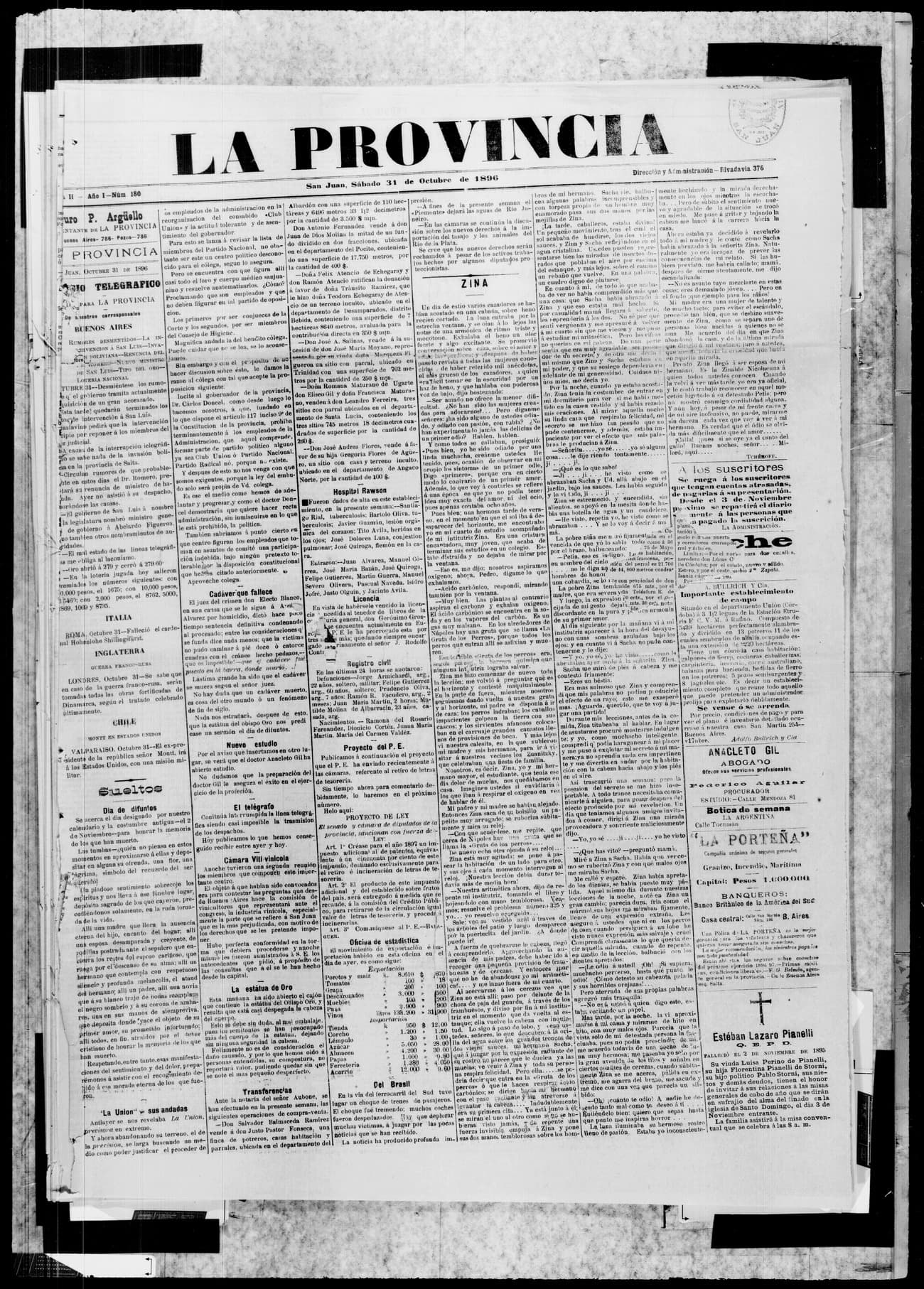 Portada · 31 de Octubre de 1896
