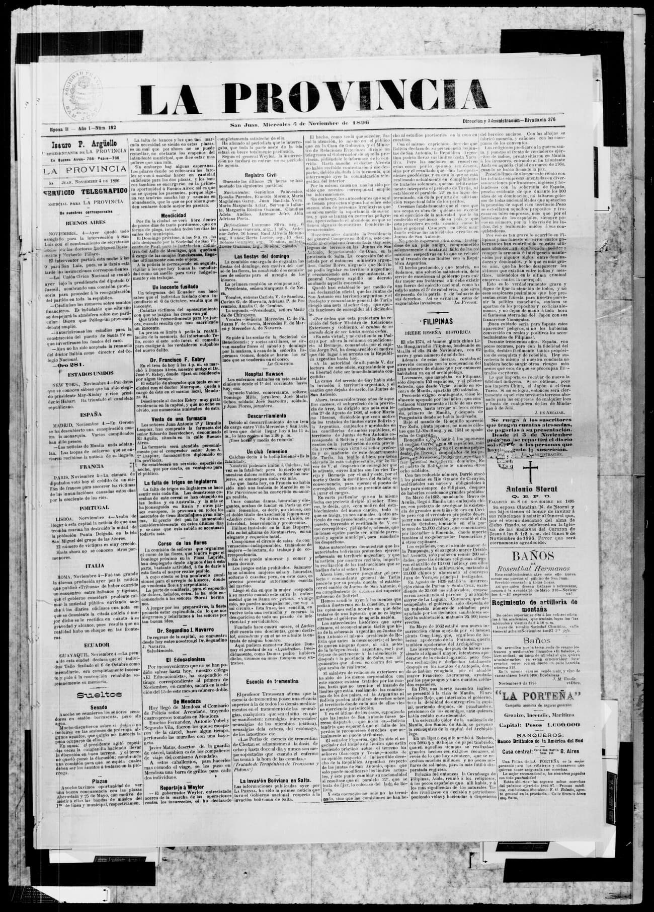 Portada · 4 de Noviembre de 1896