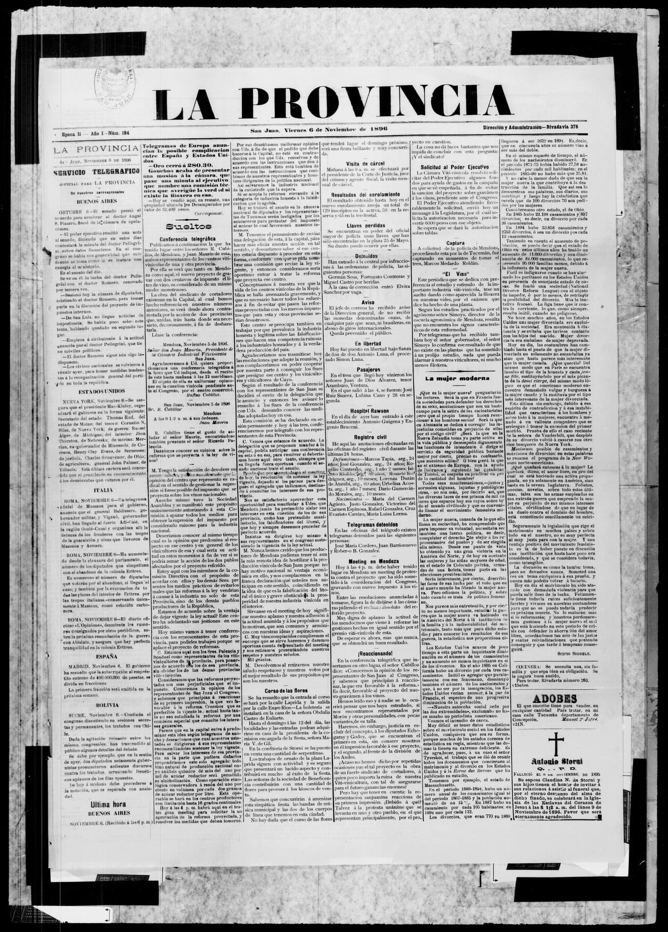 Portada · 6 de Noviembre de 1896