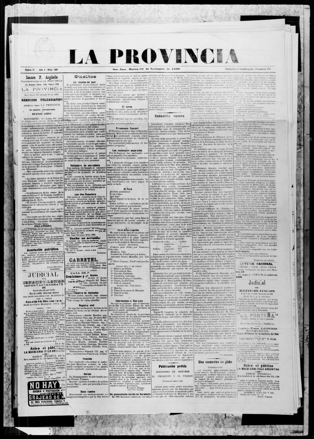 Portada · 10 de Noviembre de 1896