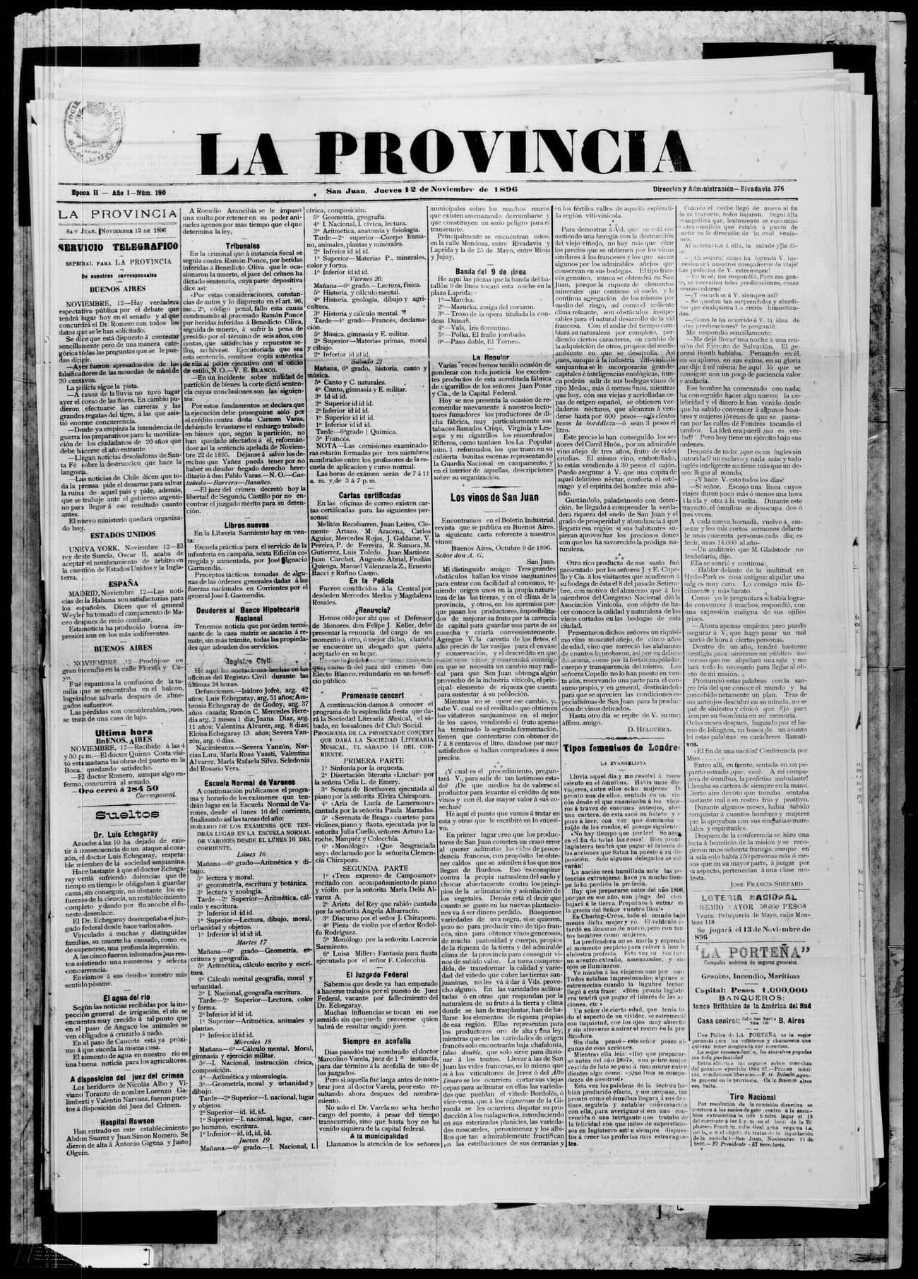 Portada · 12 de Noviembre de 1896