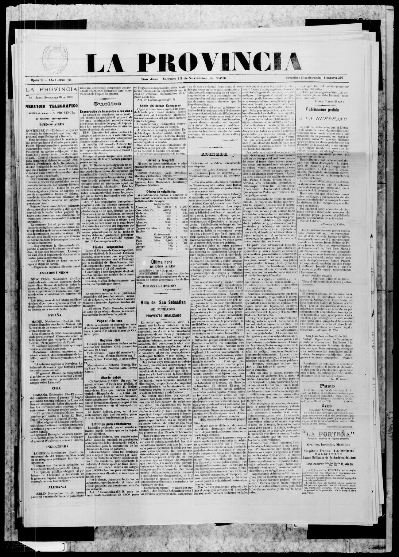 Portada · 13 de Noviembre de 1896