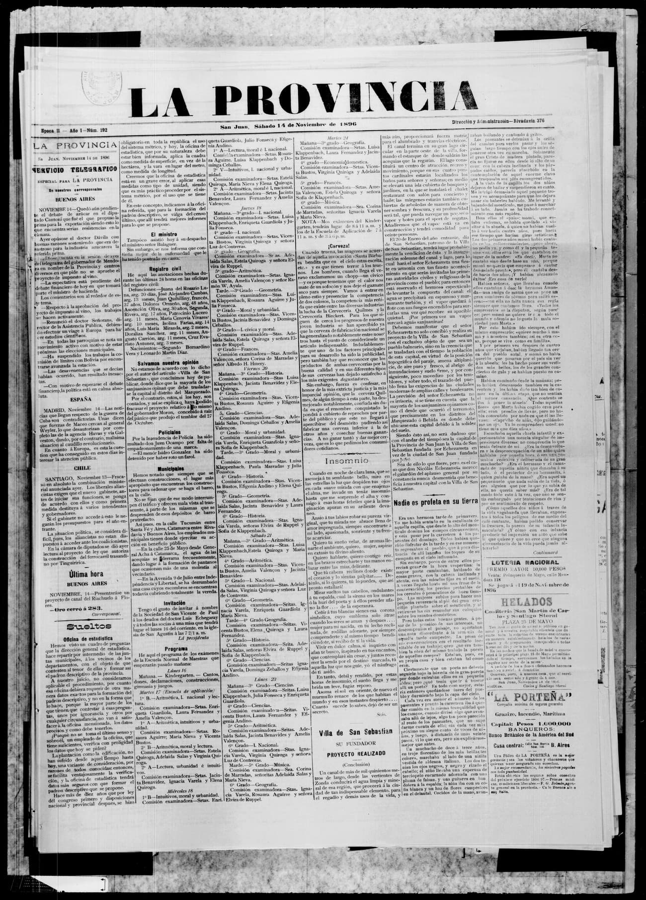 Portada · 14 de Noviembre de 1896