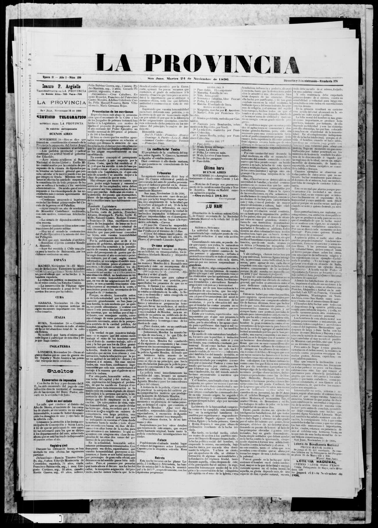 Portada · 24 de Noviembre de 1896