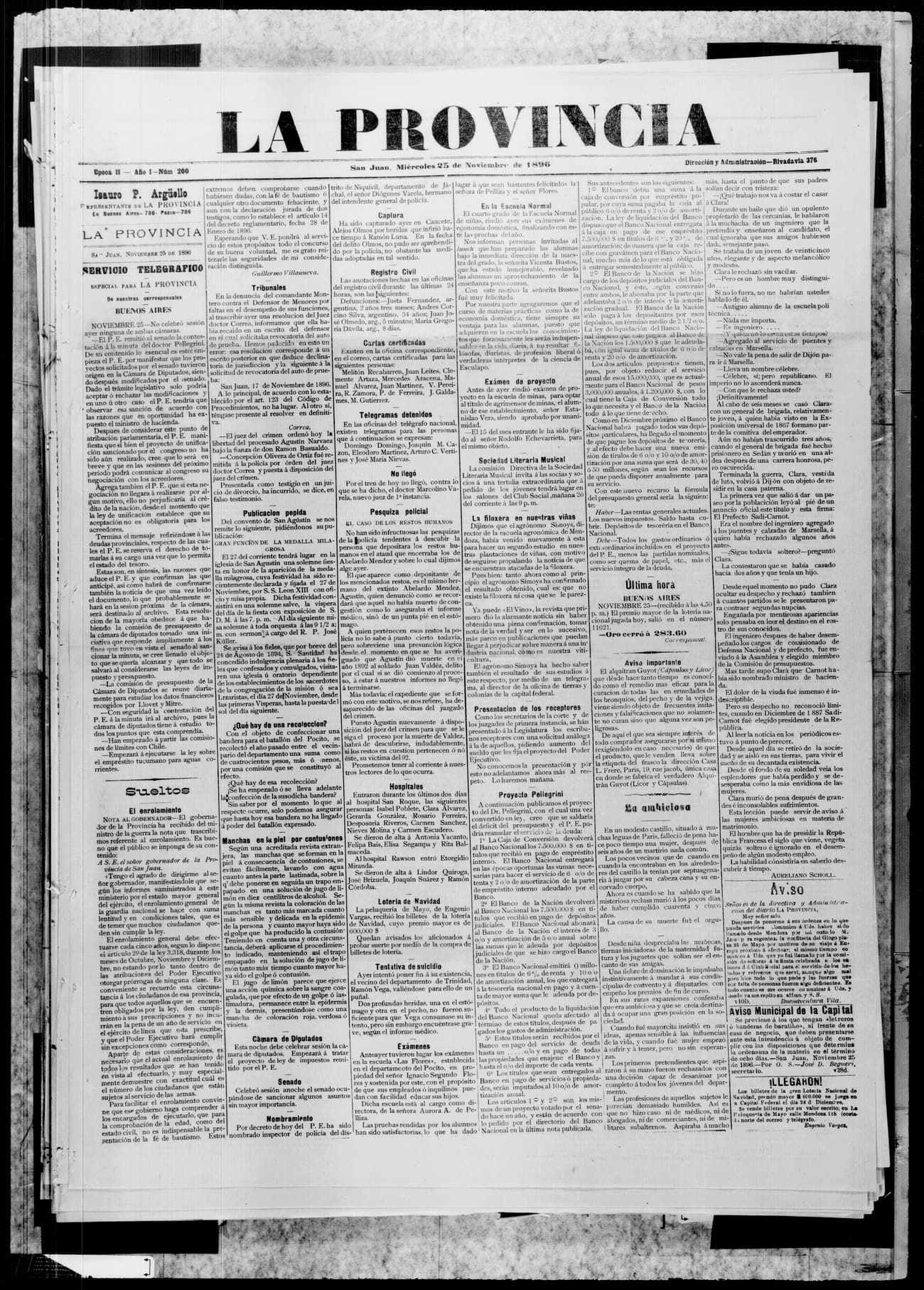Portada · 25 de Noviembre de 1896