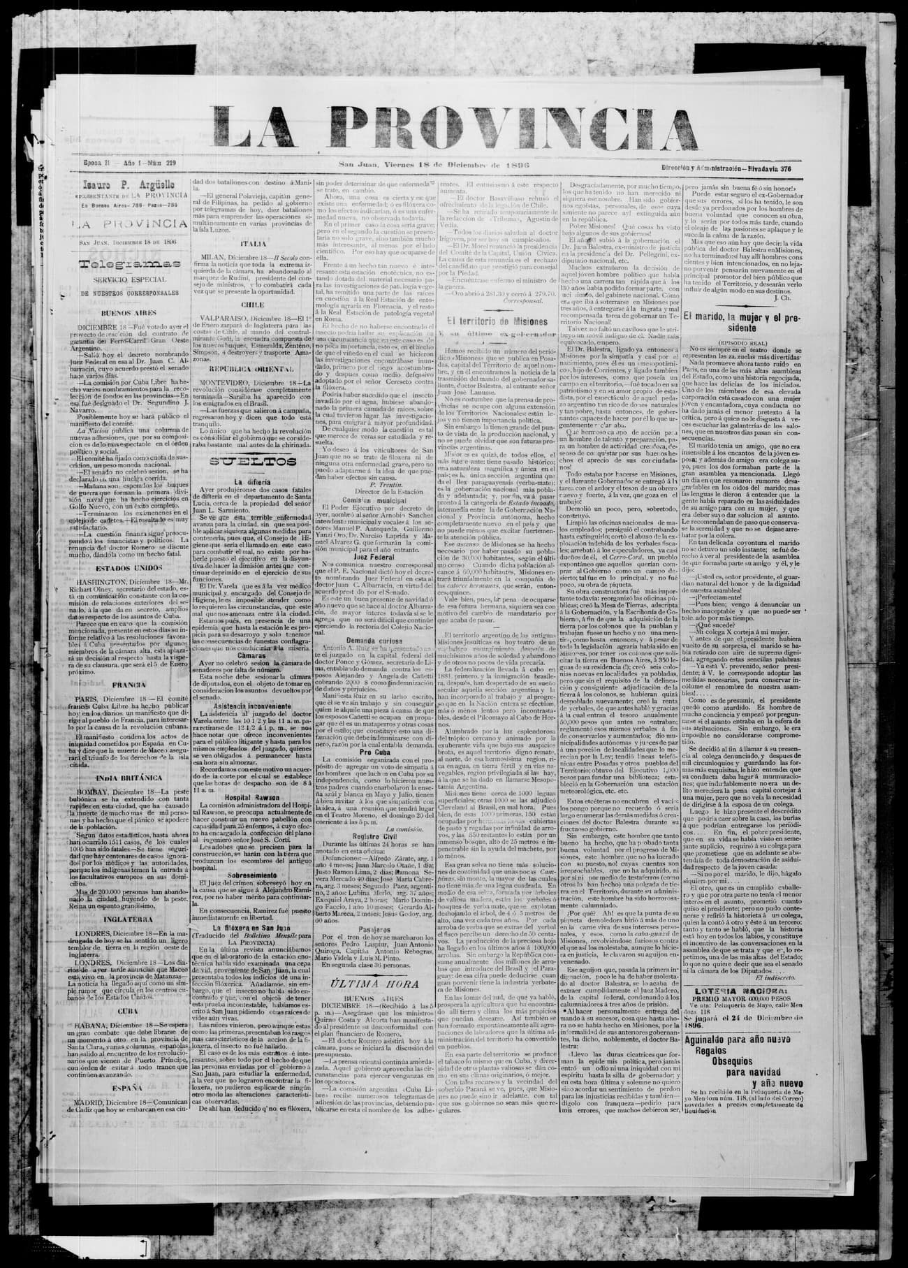 Portada · 18 de Diciembre de 1896