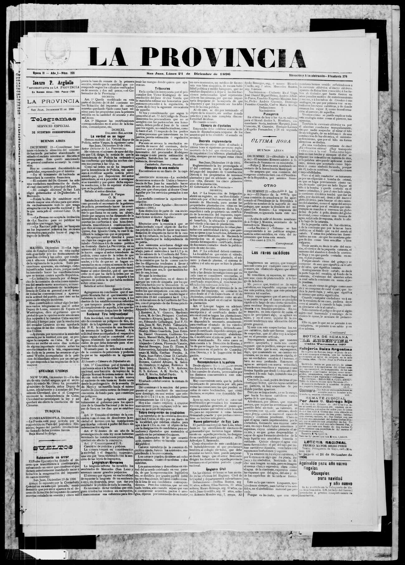 Portada · 21 de Diciembre de 1896