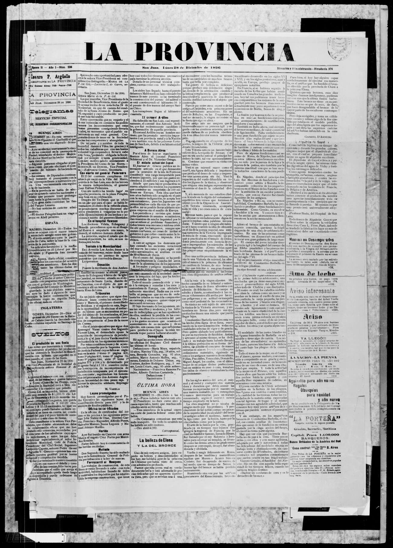 Portada · 28 de Diciembre de 1896