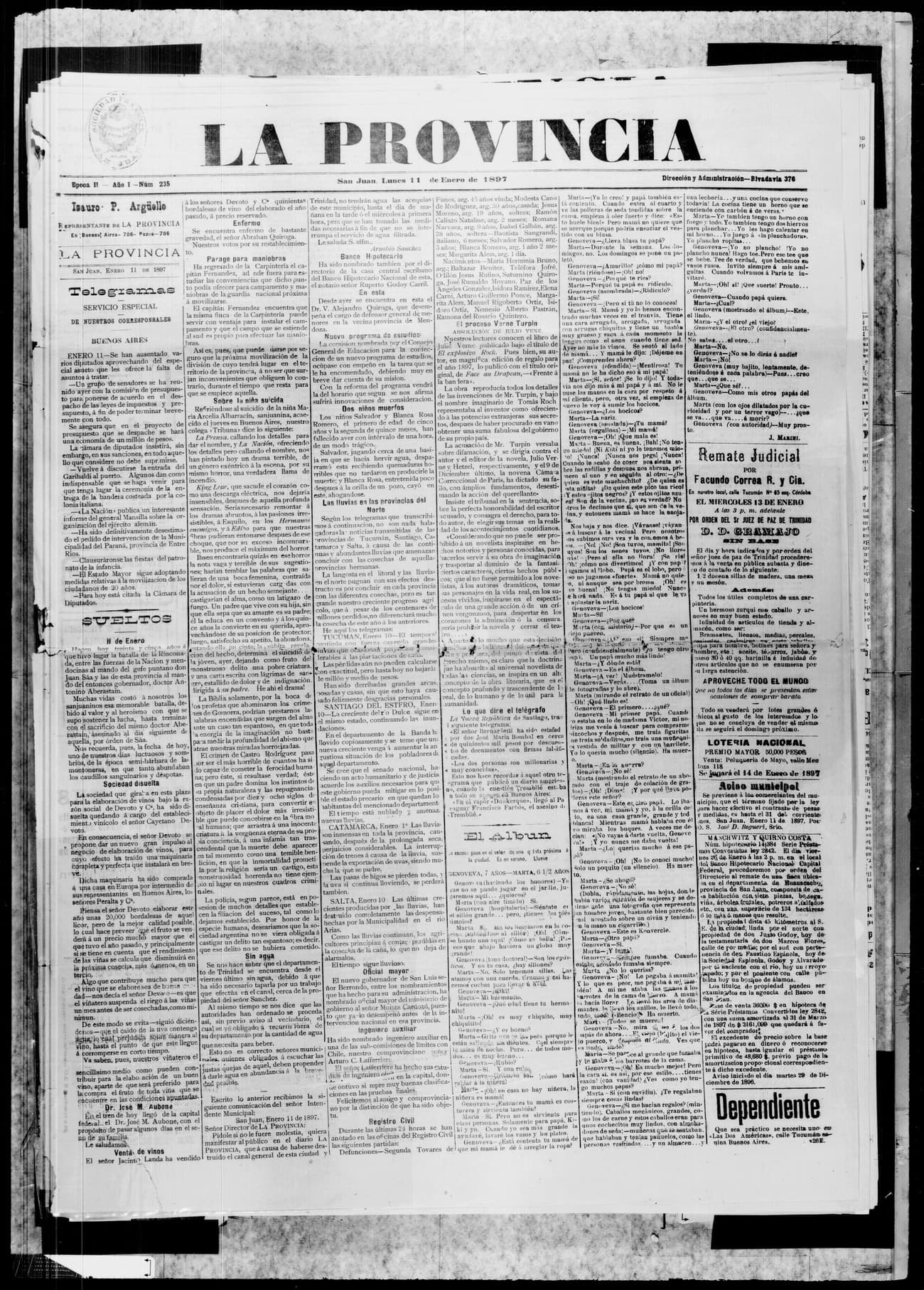 Portada · 11 de Enero de 1897