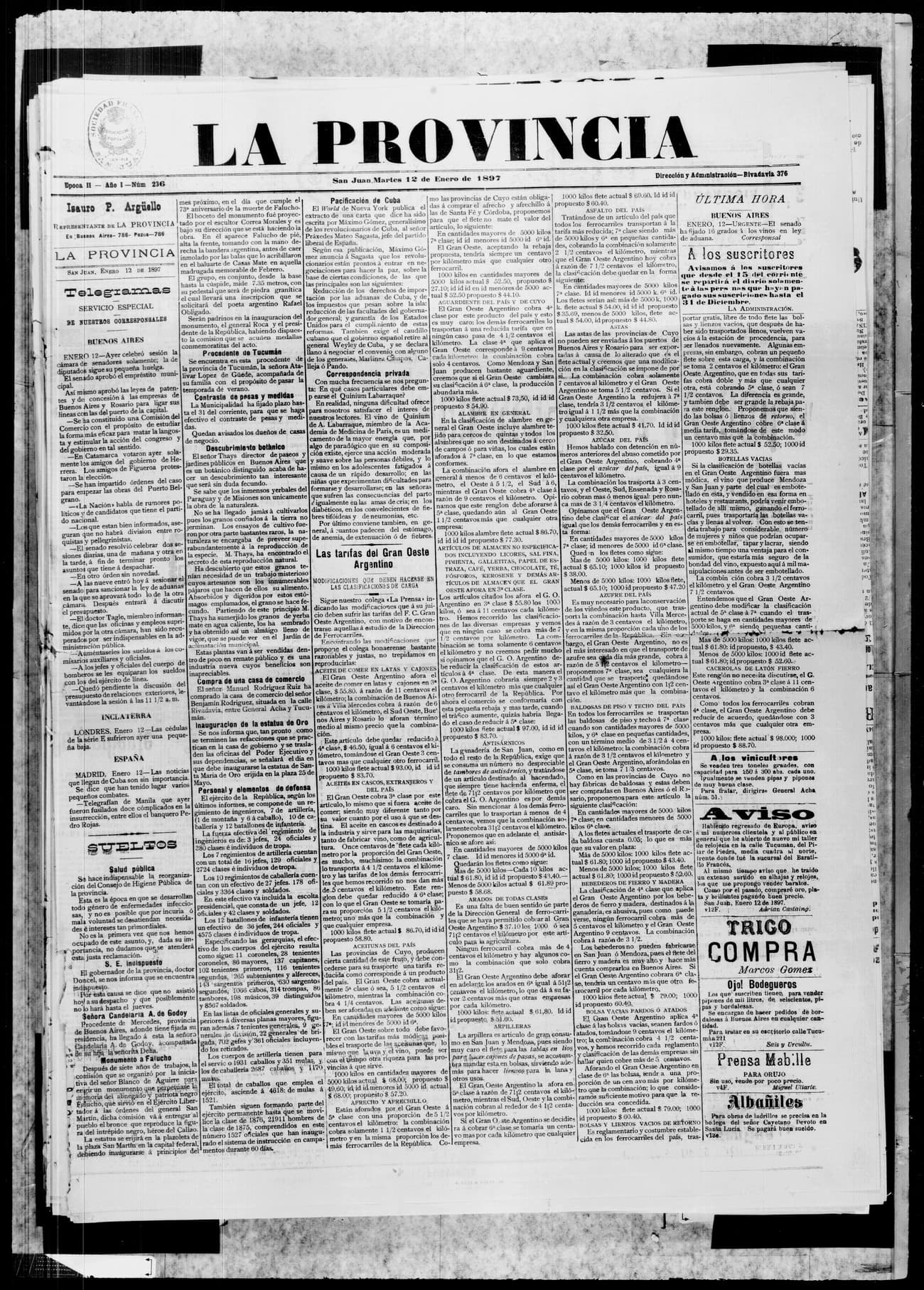 Portada · 12 de Enero de 1897