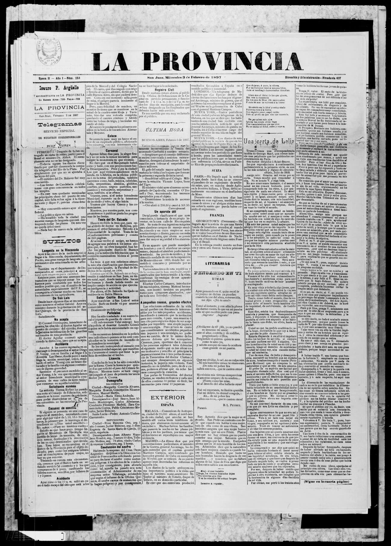 Portada · 3 de Febrero de 1897