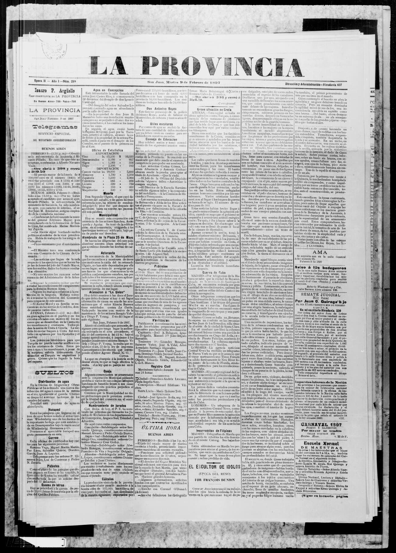 Portada · 9 de Febrero de 1897