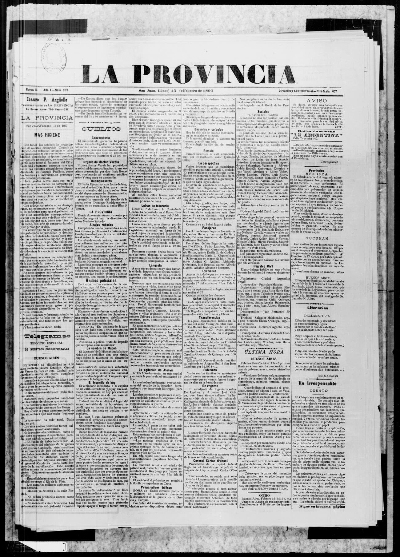 Portada · 15 de Febrero de 1897