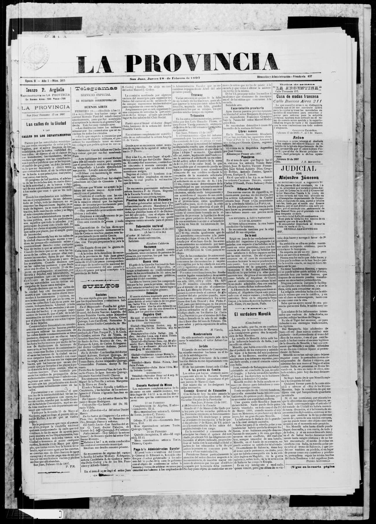 Portada · 18 de Febrero de 1897