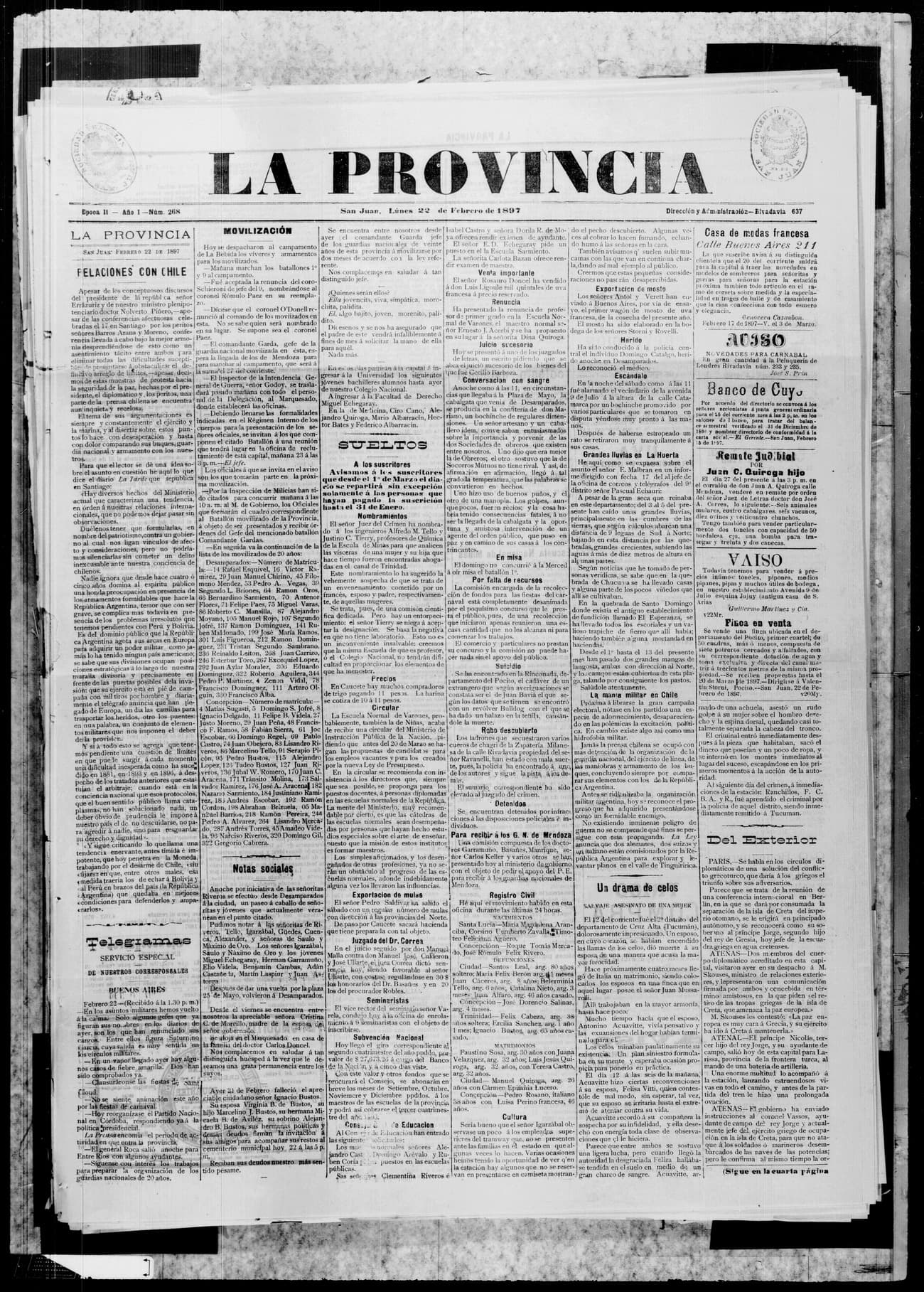 Portada · 22 de Febrero de 1897