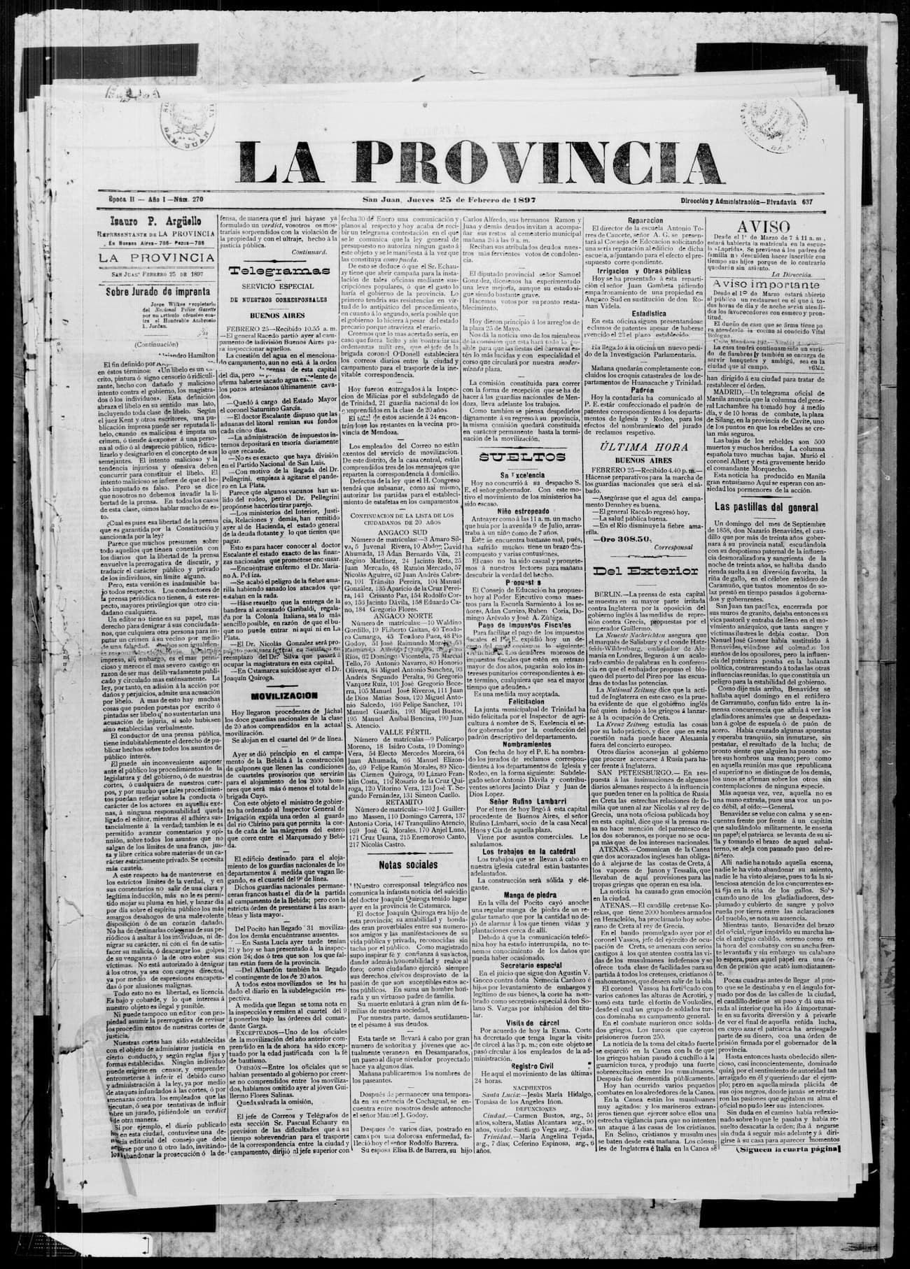 Portada · 25 de Febrero de 1897