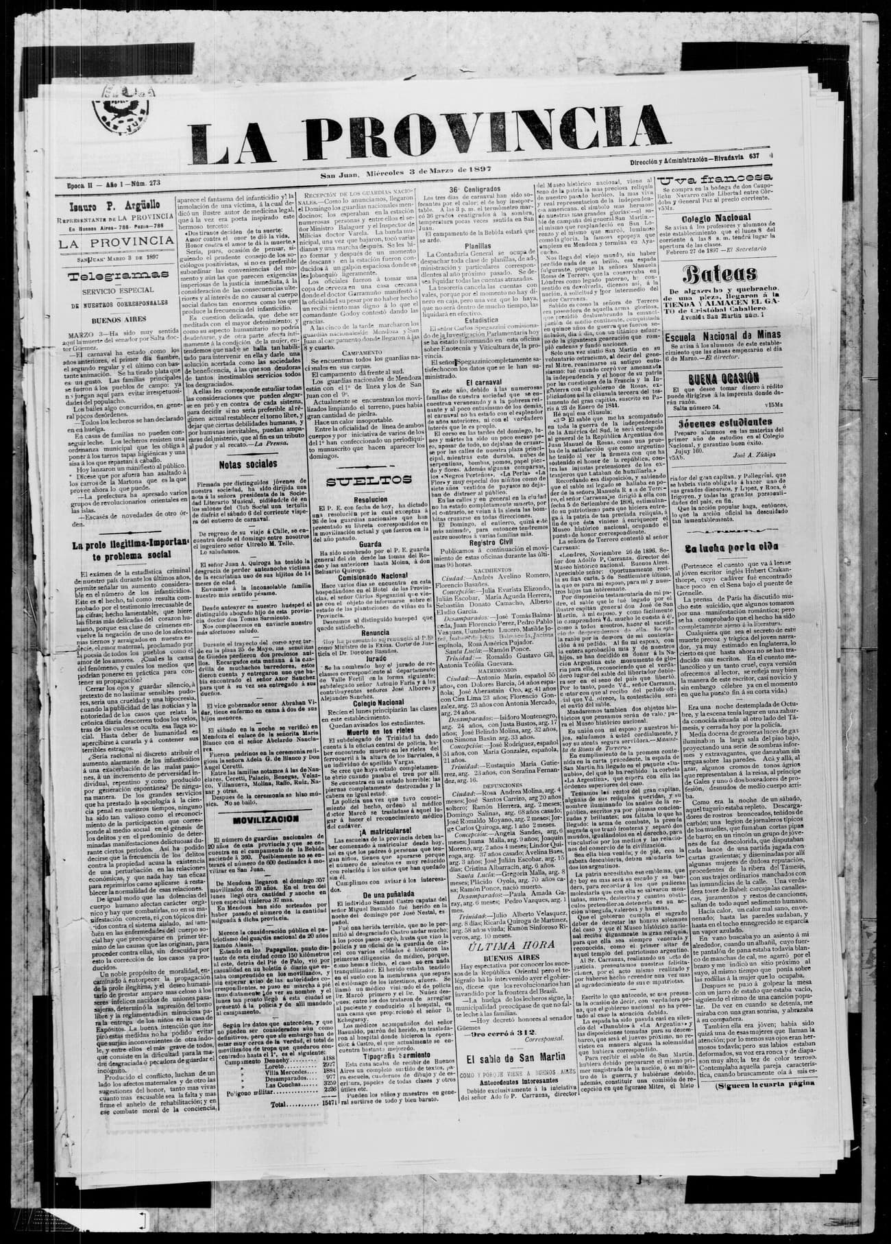 Portada · 3 de Marzo de 1897