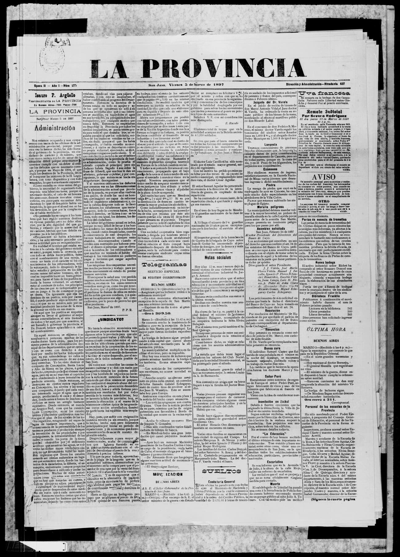 Portada · 5 de Marzo de 1897
