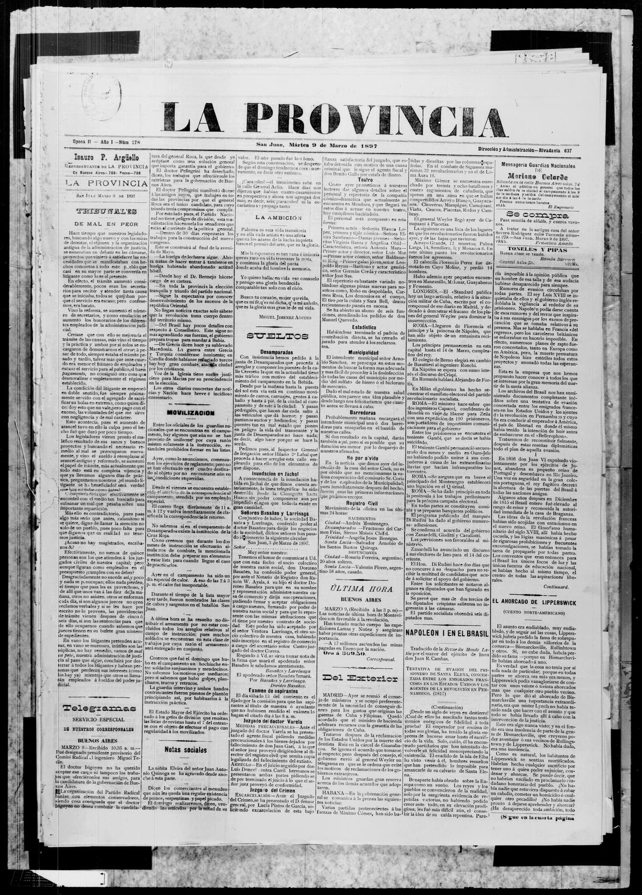 Portada · 9 de Marzo de 1897