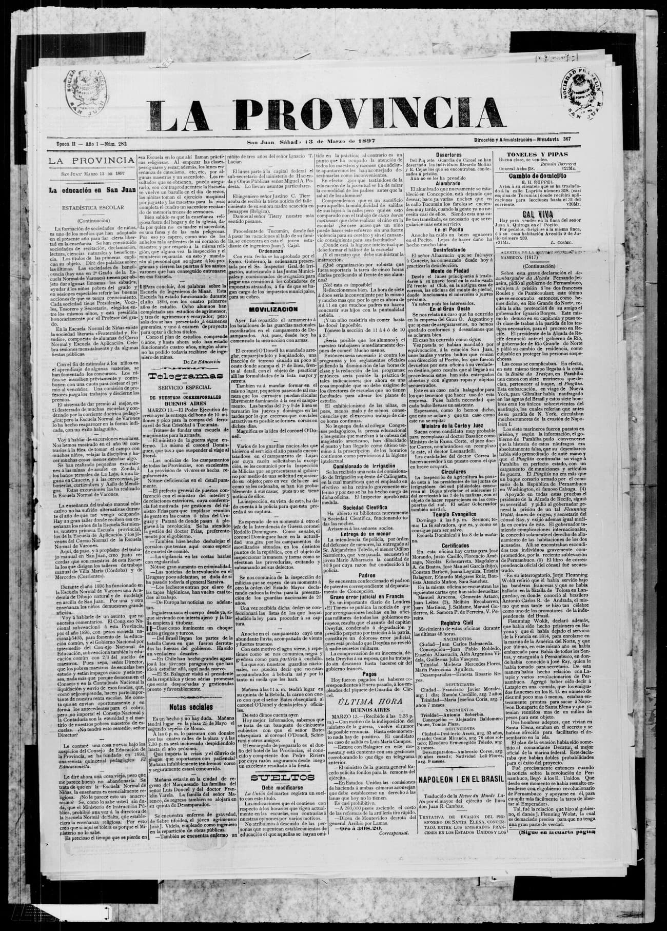Portada · 13 de Marzo de 1897