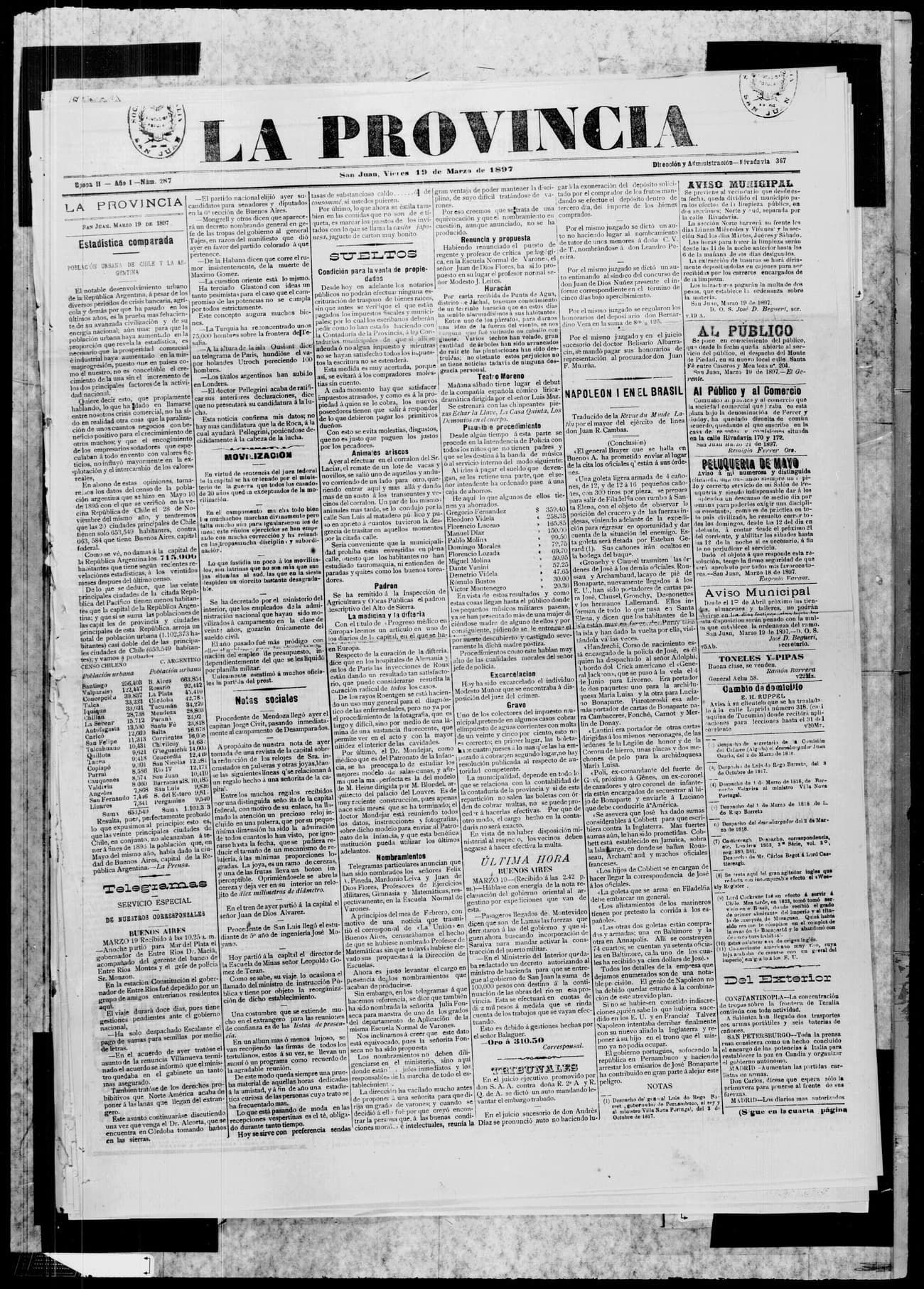 Portada · 19 de Marzo de 1897
