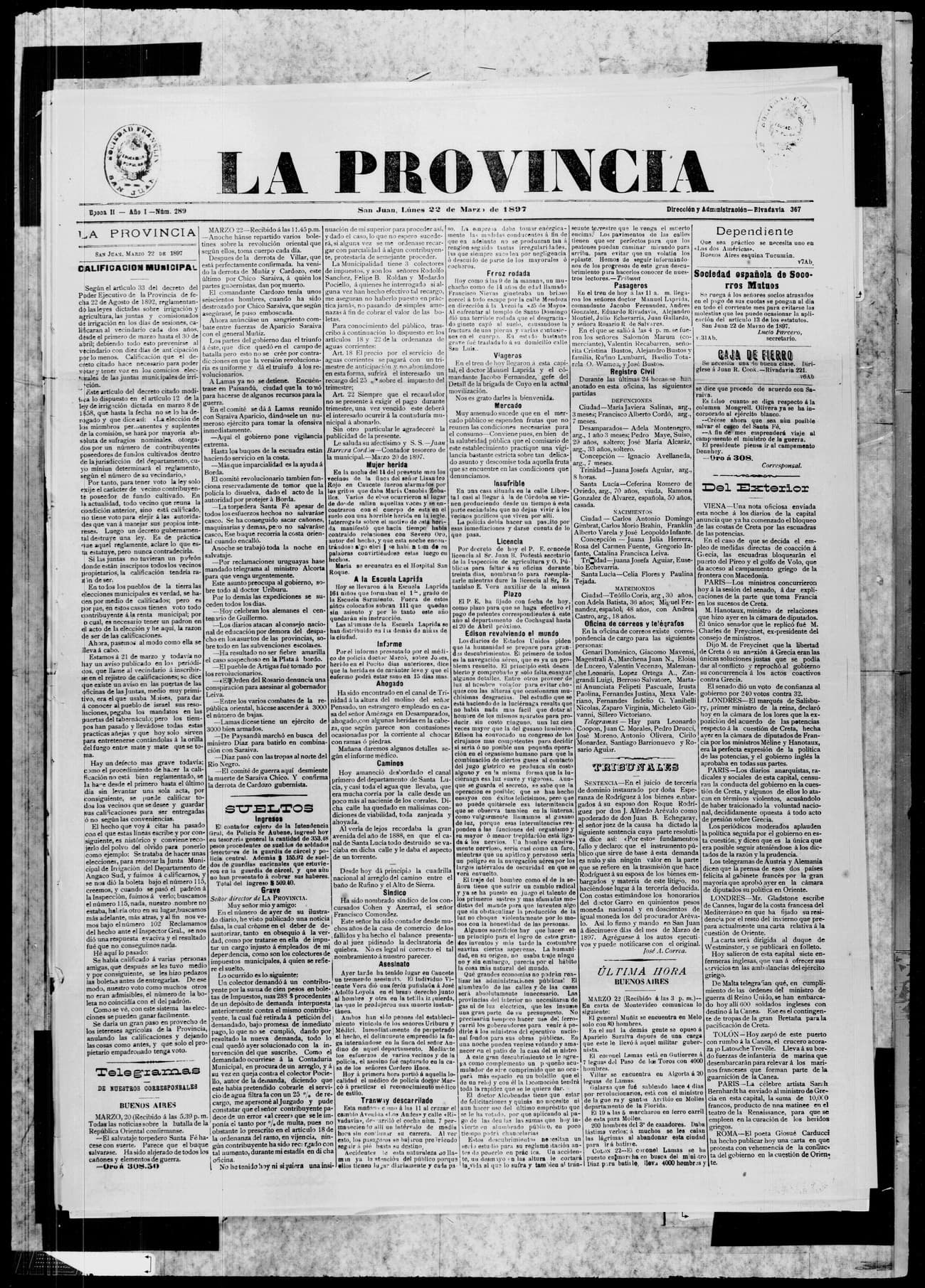 Portada · 22 de Marzo de 1897