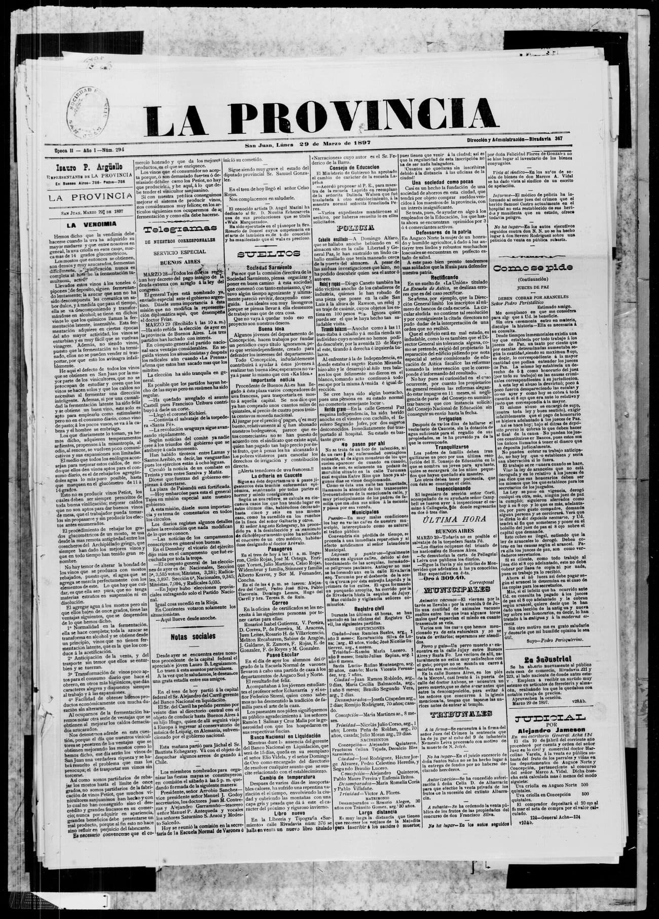 Portada · 29 de Marzo de 1897