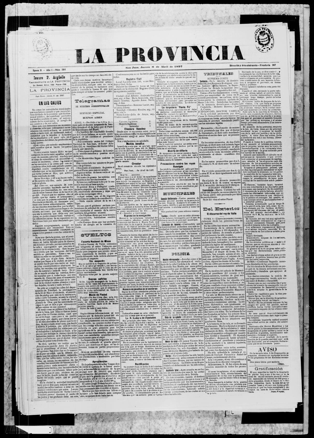 Portada · 8 de Abril de 1897