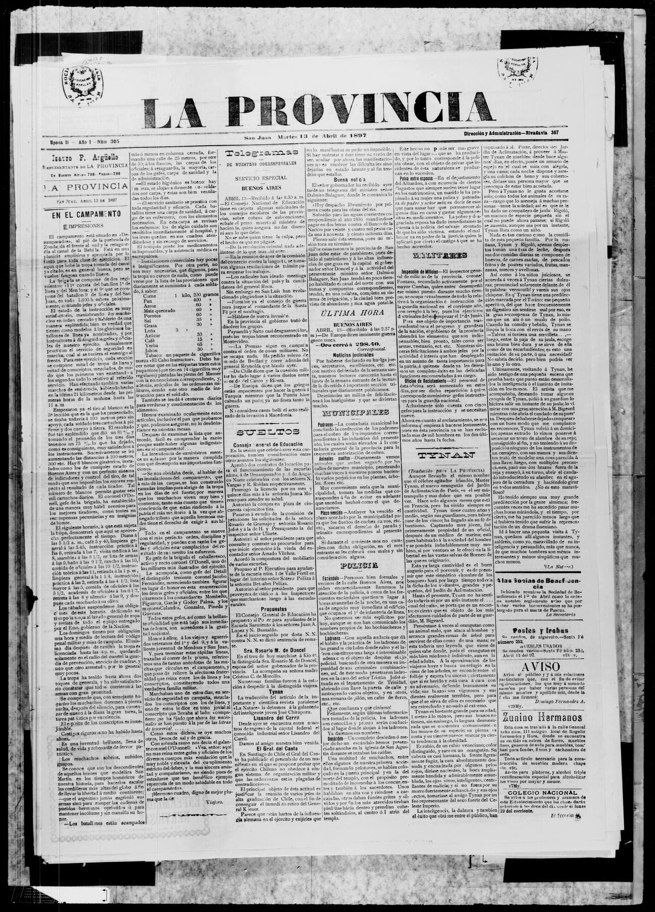 Portada · 13 de Abril de 1897