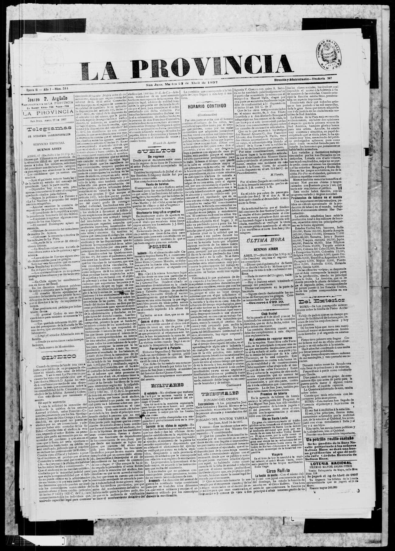 Portada · 27 de Abril de 1897
