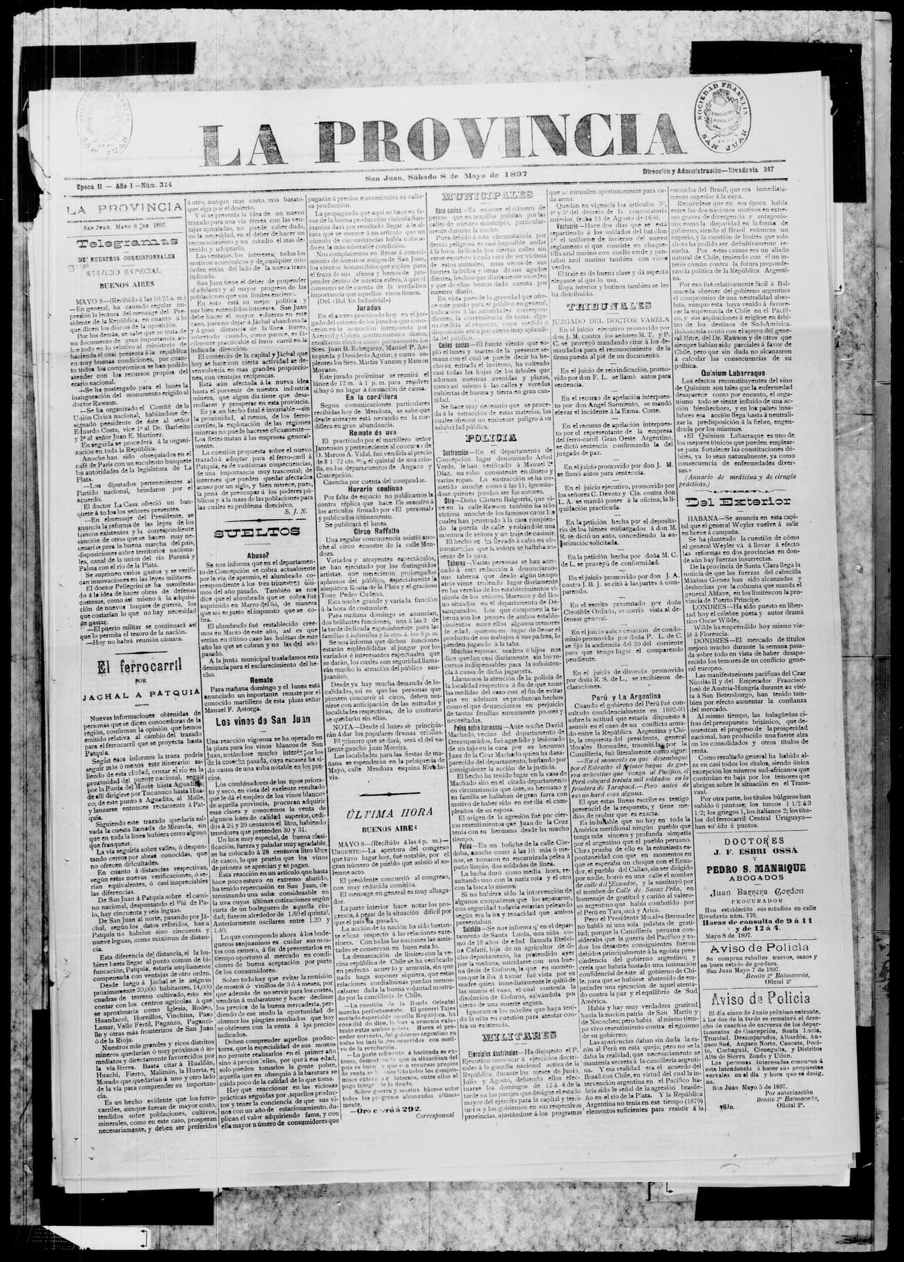 Portada · 8 de Mayo de 1897