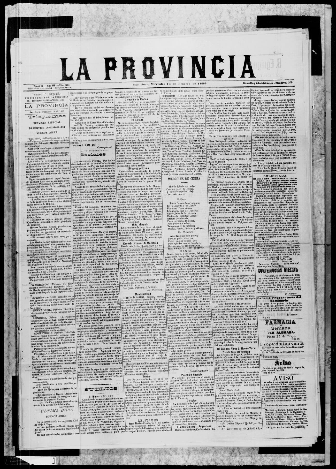 Portada · 15 de Febrero de 1899