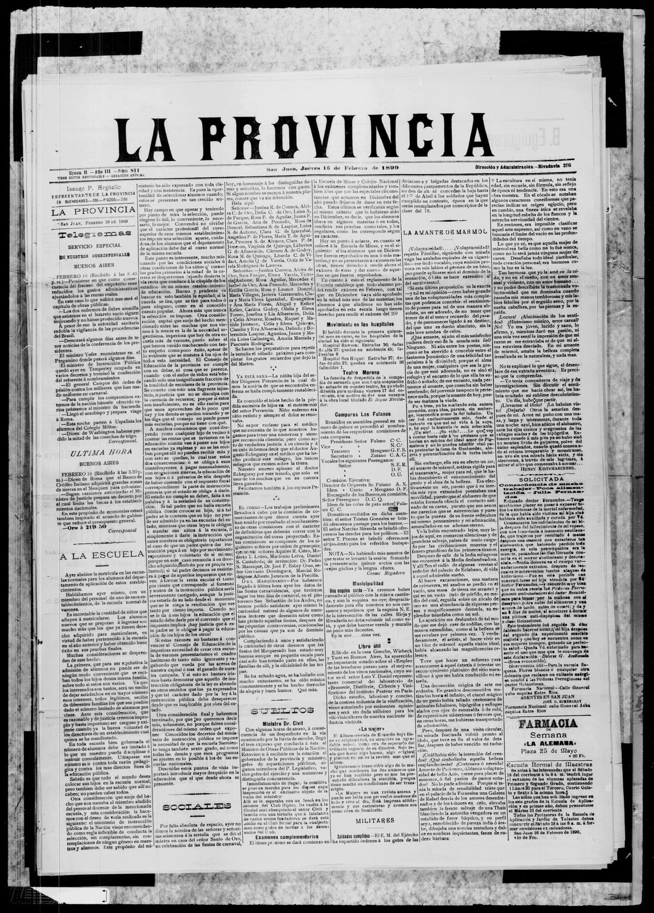 Portada · 16 de Febrero de 1899