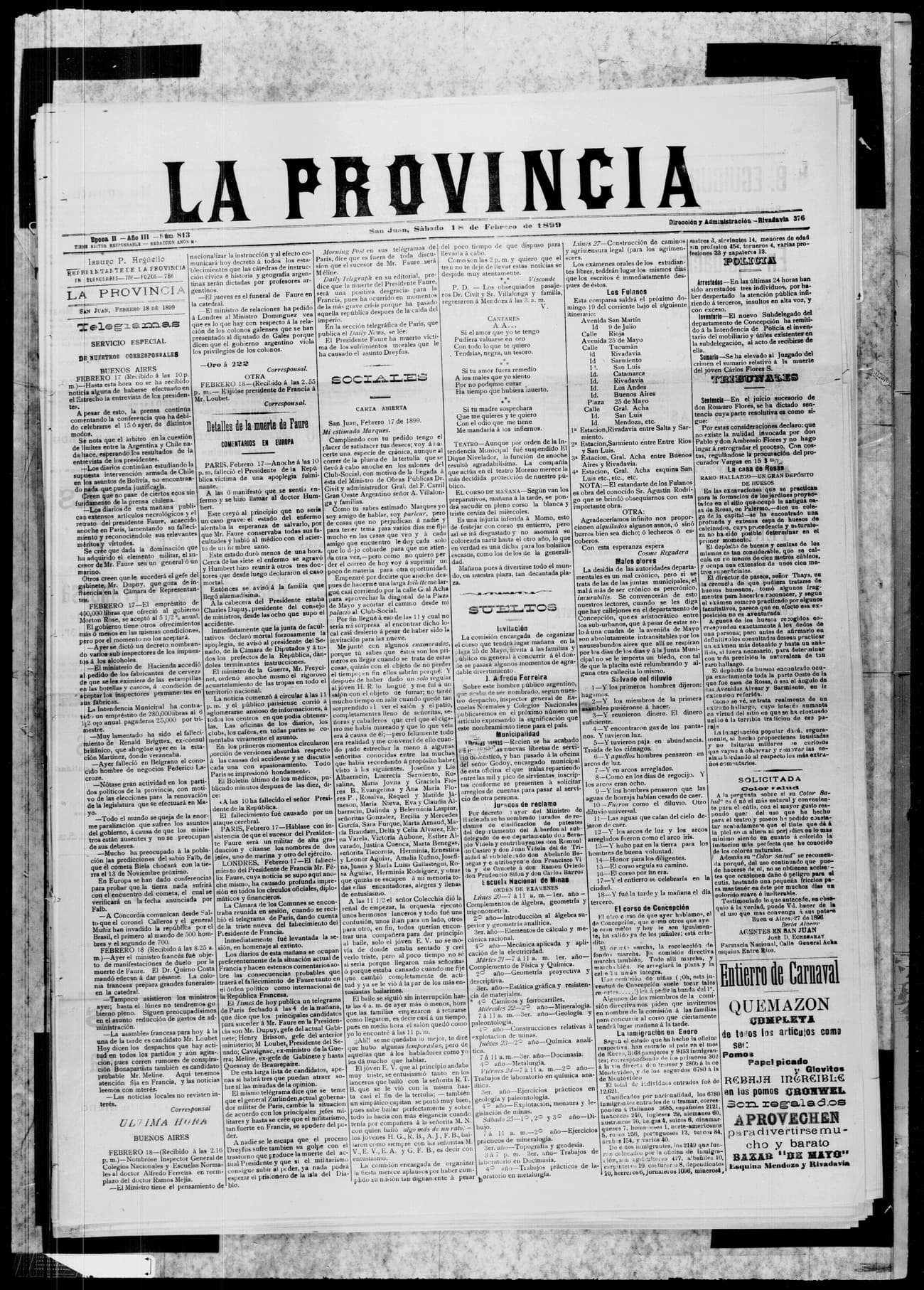 Portada · 18 de Febrero de 1899